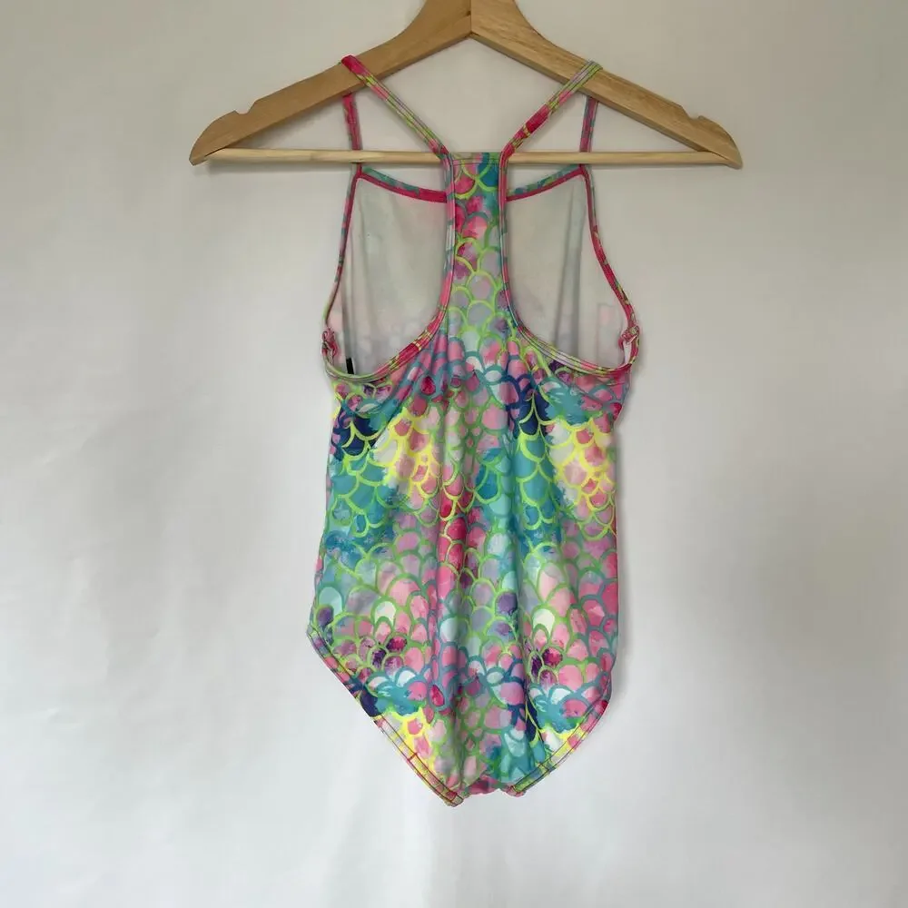 Speedo kids size L multicolor racerback one piece swimsuit pink lightweight‎